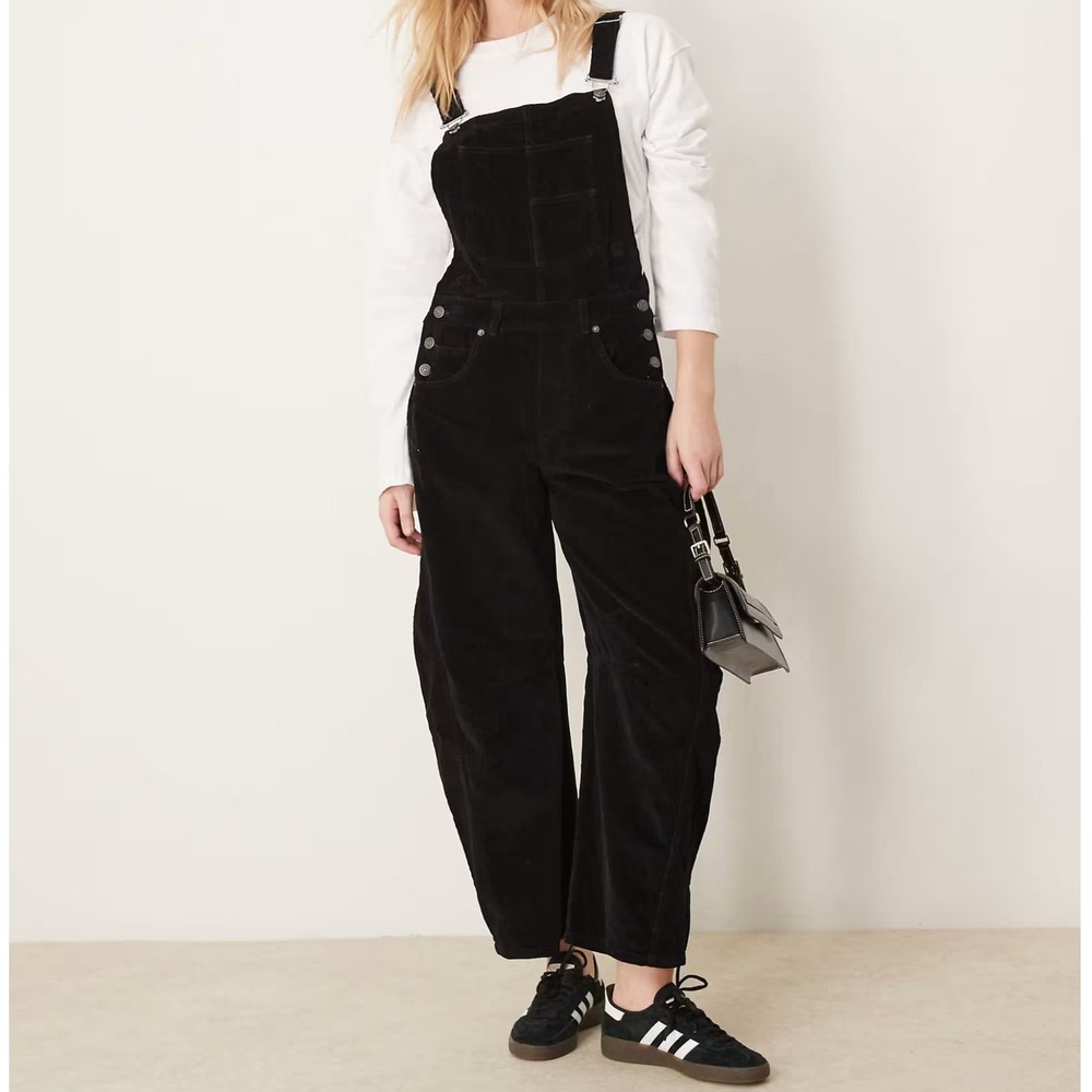 Free People We the Free Black Relaxed Corduroy Ziggy Overalls Size Medium